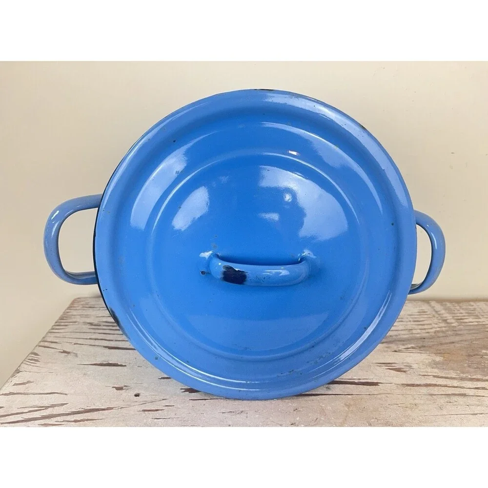 Vintage Robins Egg Blue Thala Ware Enamelware Heavy Stockpot W/Lid Country